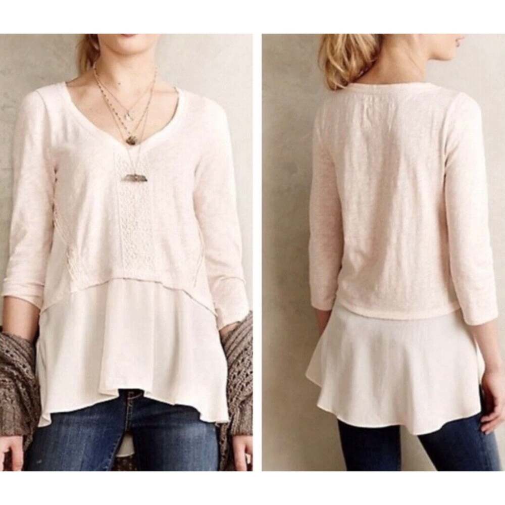 Anthropologie Meadow Rue Melia Peplum Top Size XS Cream Ivory Crochet Lace Boho